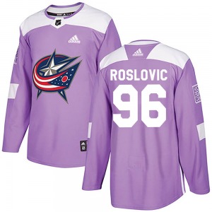 Jack Roslovic Columbus Blue Jackets Adidas Youth Authentic Fights Cancer Practice Jersey (Purple)
