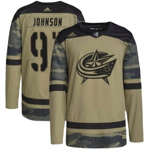 Kent Johnson Columbus Blue Jackets Adidas Youth Authentic Military Appreciation Practice Jersey (Camo)