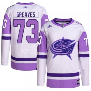 Jet Greaves Columbus Blue Jackets Adidas Youth Authentic Hockey Fights Cancer Primegreen Jersey (White/Purple)