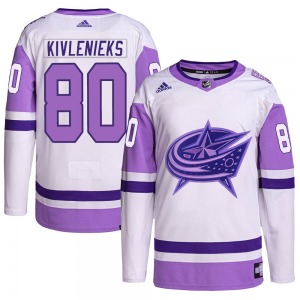 Matiss Kivlenieks Columbus Blue Jackets Adidas Youth Authentic Hockey Fights Cancer Primegreen Jersey (White/Purple)