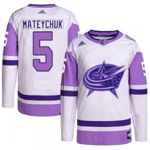 Denton Mateychuk Columbus Blue Jackets Adidas Youth Authentic Hockey Fights Cancer Primegreen Jersey (White/Purple)