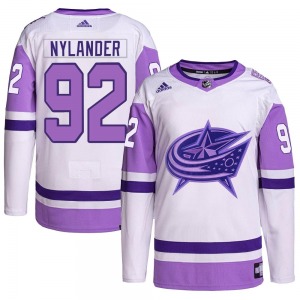 Alexander Nylander Columbus Blue Jackets Adidas Youth Authentic Hockey Fights Cancer Primegreen Jersey (White/Purple)