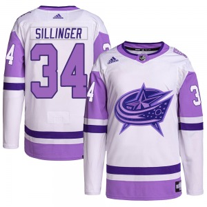 Cole Sillinger Columbus Blue Jackets Adidas Youth Authentic Hockey Fights Cancer Primegreen Jersey (White/Purple)
