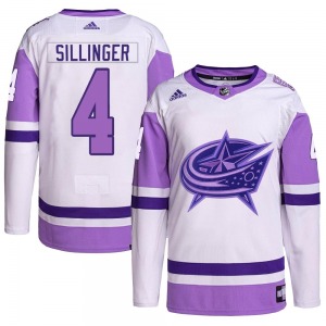 Cole Sillinger Columbus Blue Jackets Adidas Youth Authentic Hockey Fights Cancer Primegreen Jersey (White/Purple)