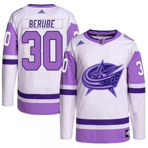 Jean-Francois Berube Columbus Blue Jackets Adidas Authentic Hockey Fights Cancer Primegreen Jersey (White/Purple)
