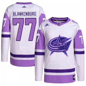 Nick Blankenburg Columbus Blue Jackets Adidas Authentic Hockey Fights Cancer Primegreen Jersey (White/Purple)