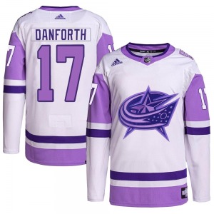 Justin Danforth Columbus Blue Jackets Adidas Authentic Hockey Fights Cancer Primegreen Jersey (White/Purple)