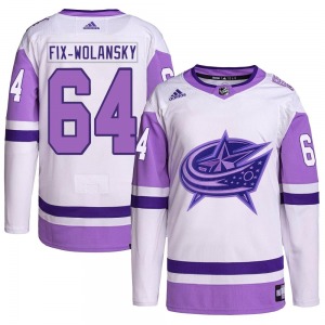 Trey Fix-Wolansky Columbus Blue Jackets Adidas Authentic Hockey Fights Cancer Primegreen Jersey (White/Purple)