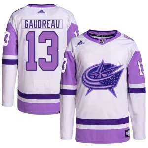 Johnny Gaudreau Columbus Blue Jackets Adidas Authentic Hockey Fights Cancer Primegreen Jersey (White/Purple)