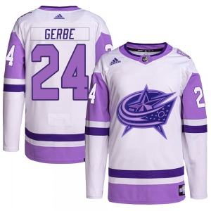 Nathan Gerbe Columbus Blue Jackets Adidas Authentic Hockey Fights Cancer Primegreen Jersey (White/Purple)