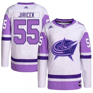David Jiricek Columbus Blue Jackets Adidas Authentic Hockey Fights Cancer Primegreen Jersey (White/Purple)