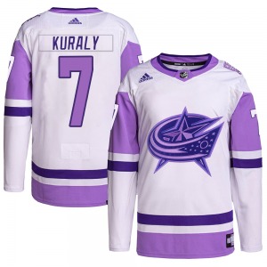 Sean Kuraly Columbus Blue Jackets Adidas Authentic Hockey Fights Cancer Primegreen Jersey (White/Purple)