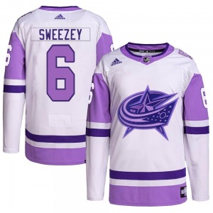 Billy Sweezey Columbus Blue Jackets Adidas Authentic Hockey Fights Cancer Primegreen Jersey (White/Purple)