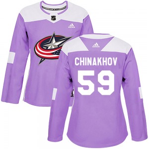 Yegor Chinakhov Columbus Blue Jackets Adidas Women's Authentic Fights Cancer Practice Jersey (Purple)