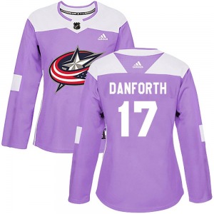 Justin Danforth Columbus Blue Jackets Adidas Women's Authentic Fights Cancer Practice Jersey (Purple)