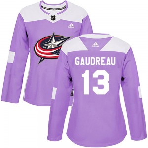 Johnny Gaudreau Columbus Blue Jackets Adidas Women's Authentic Fights Cancer Practice Jersey (Purple)