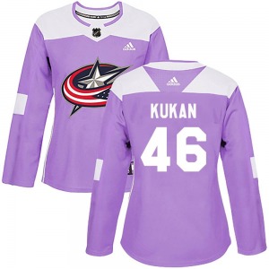Dean Kukan Columbus Blue Jackets Adidas Women's Authentic Fights Cancer Practice Jersey (Purple)