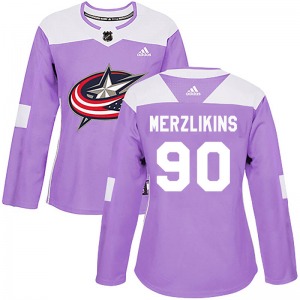 Elvis Merzlikins Columbus Blue Jackets Adidas Women's Authentic Fights Cancer Practice Jersey (Purple)