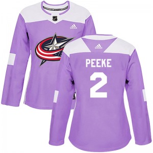 Andrew Peeke Columbus Blue Jackets Adidas Women's Authentic Fights Cancer Practice Jersey (Purple)