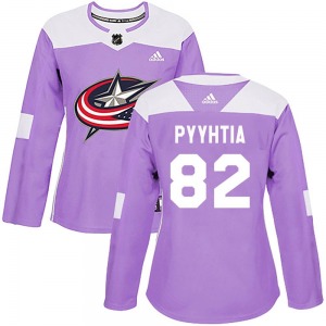 Mikael Pyyhtia Columbus Blue Jackets Adidas Women's Authentic Fights Cancer Practice Jersey (Purple)