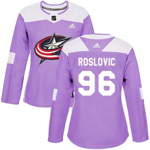 Jack Roslovic Columbus Blue Jackets Adidas Women's Authentic Fights Cancer Practice Jersey (Purple)
